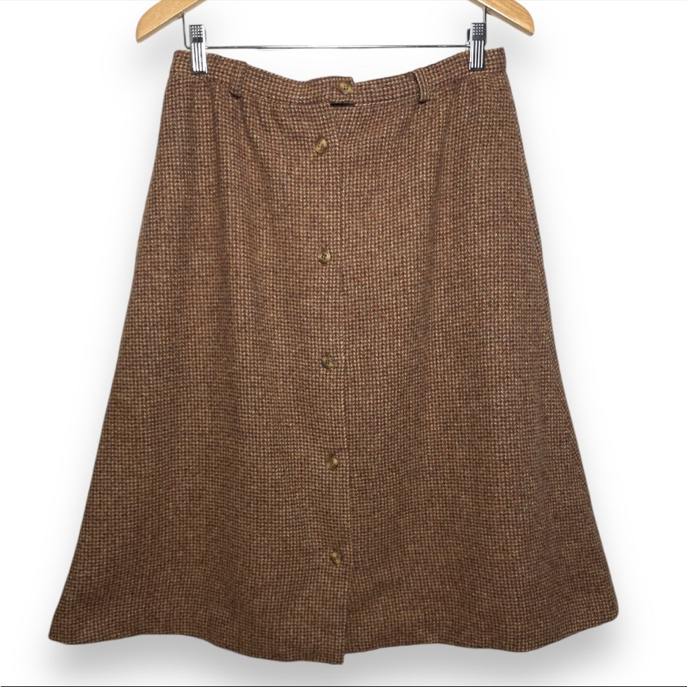 Vintage John Meyer womens A-line wool tweed button front skirt academia size 14